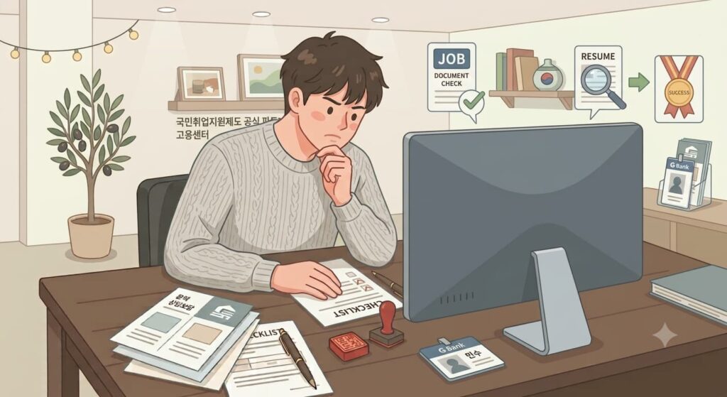 국민취업지원제도를 알아보는 청년의 모습 일러스트