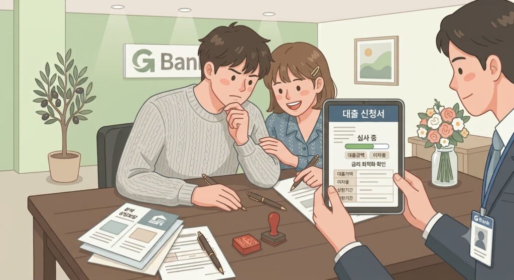 디딤돌대출을 실행하는 신혼부부 모습 일러스트