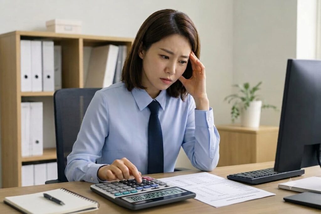 실업급여 계산해보는 모습 일러스트