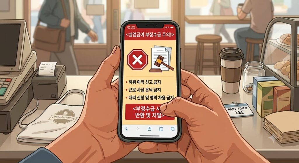 아르바이트 하면서 실업급여 부정수급 주의 일러스트