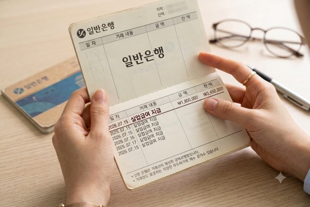 지급된 실업급여를 보고 있는 일러스트