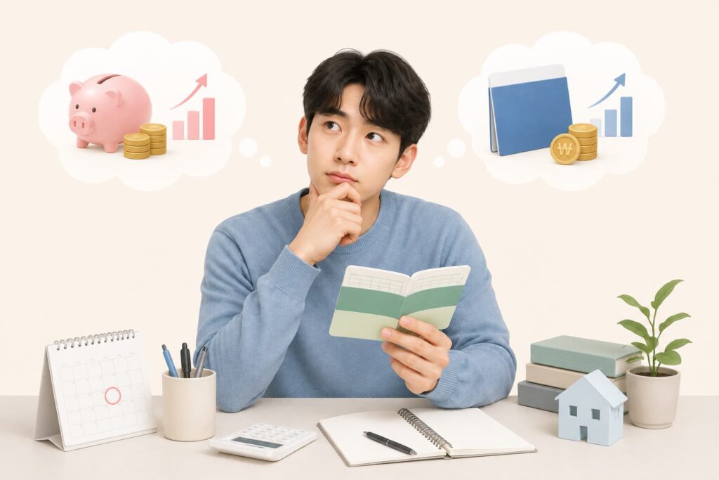 청년미래적금 고민하는 청년 모습 일러스트