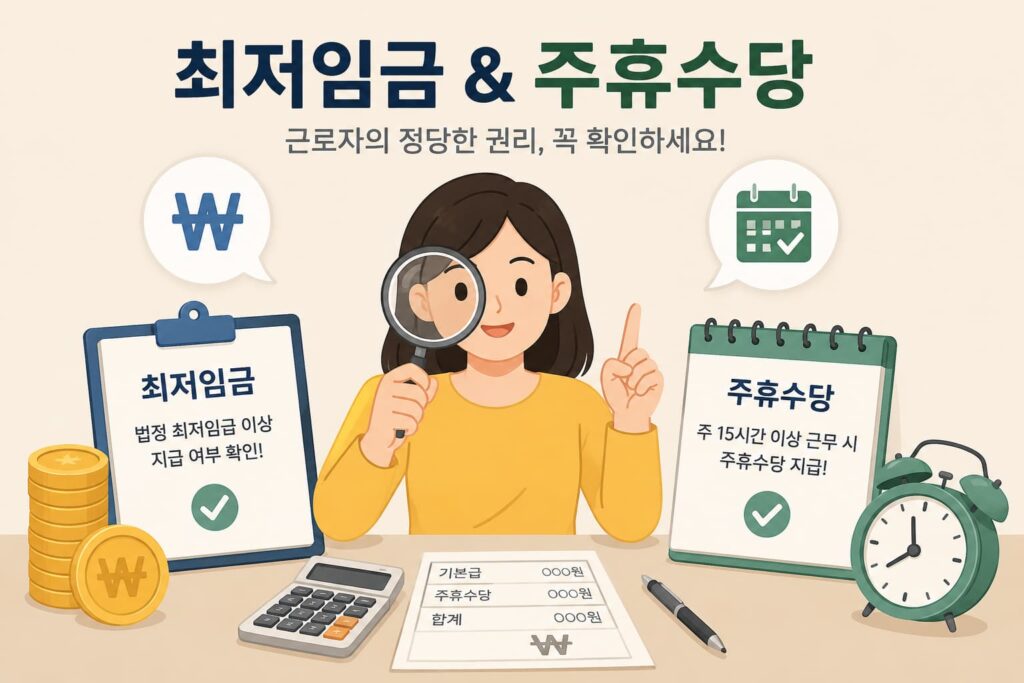 최저임금, 주휴수당 꼭 확인하세요 일러스트