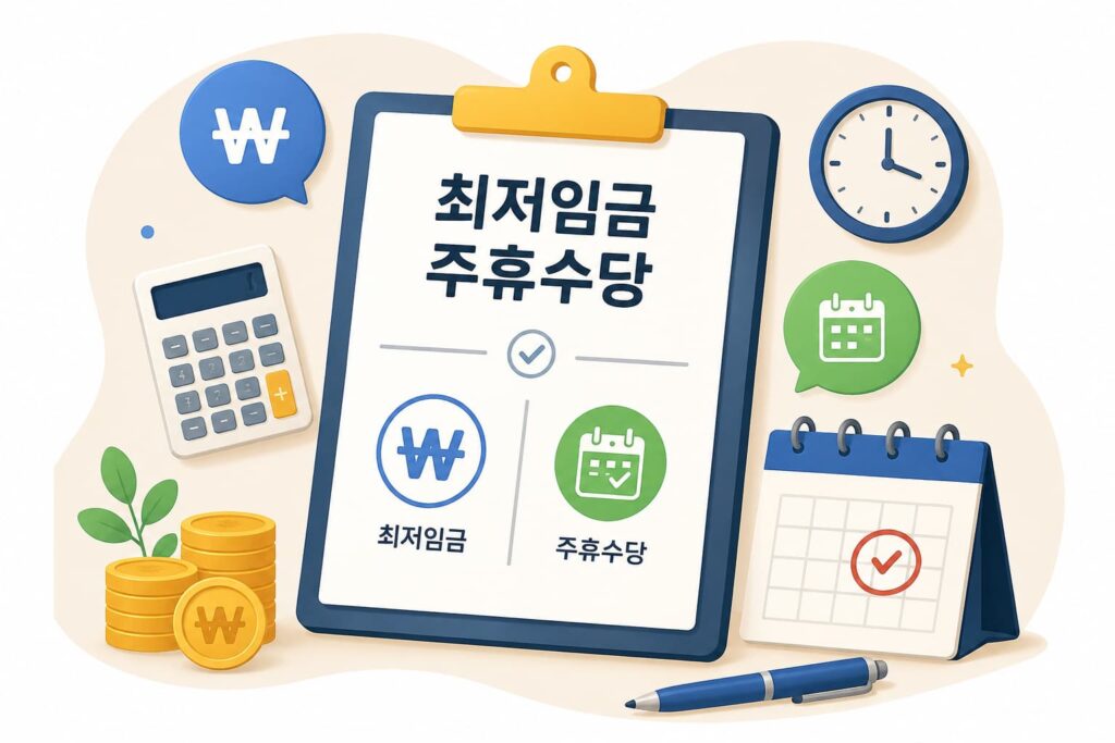 최저임금, 주휴수당 체크리스트 일러스트