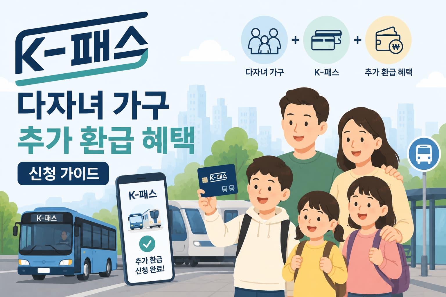 K-패스(K-Pass) 다자녀 가구 추가 환급 혜택 신청 가이드 대표이미지