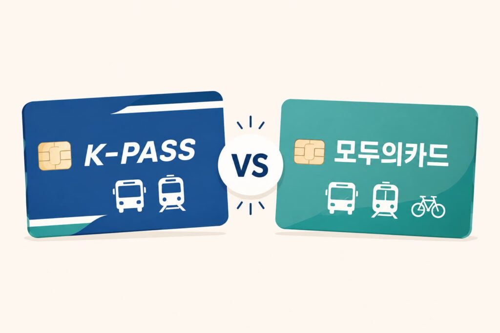K-패스와 모두의 카드를 비교하는 일러스트