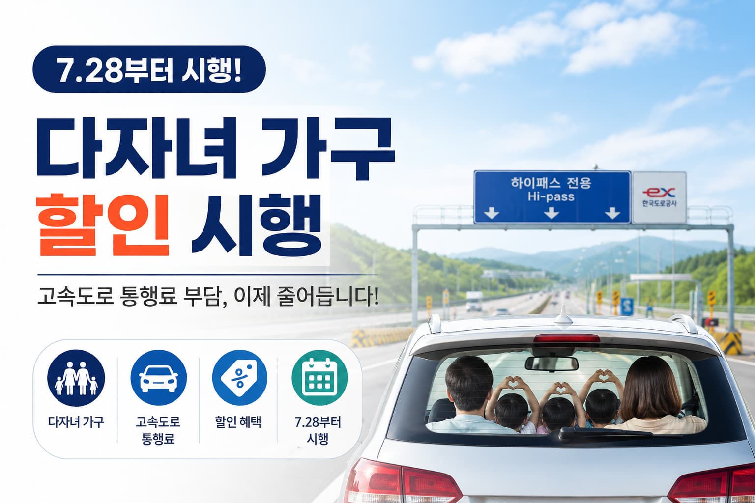 다자녀 가구 고속도로 통행료 할인 시행! 신청방법과 대상 요건 정리 대표이미지