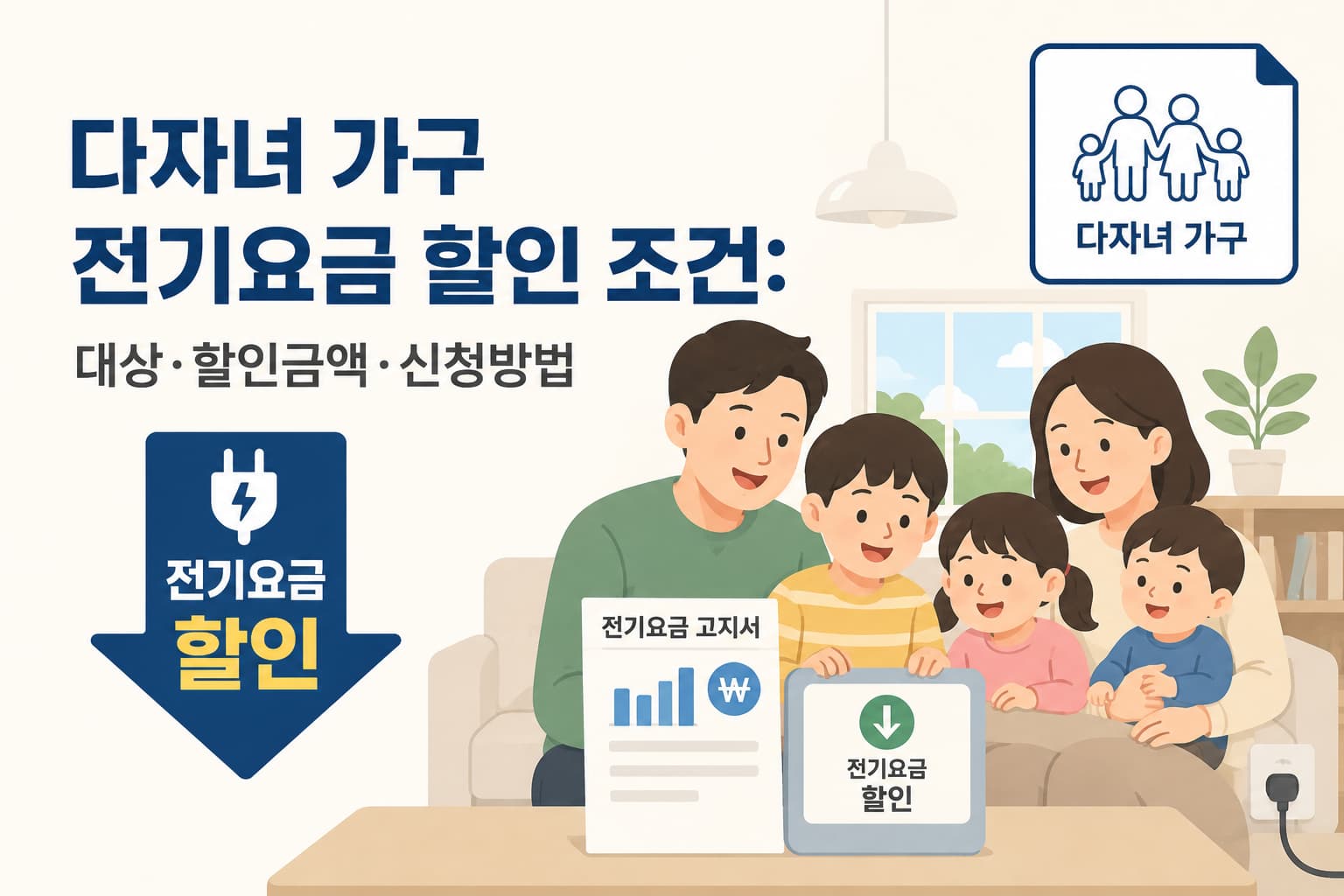 다자녀 가구 전기요금 할인 조건 대상·할인금액·신청방법 대표이미지