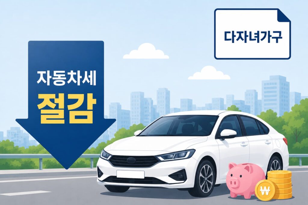 자동차 취득세 감면(다자녀가구)를 나타내는 일러스트